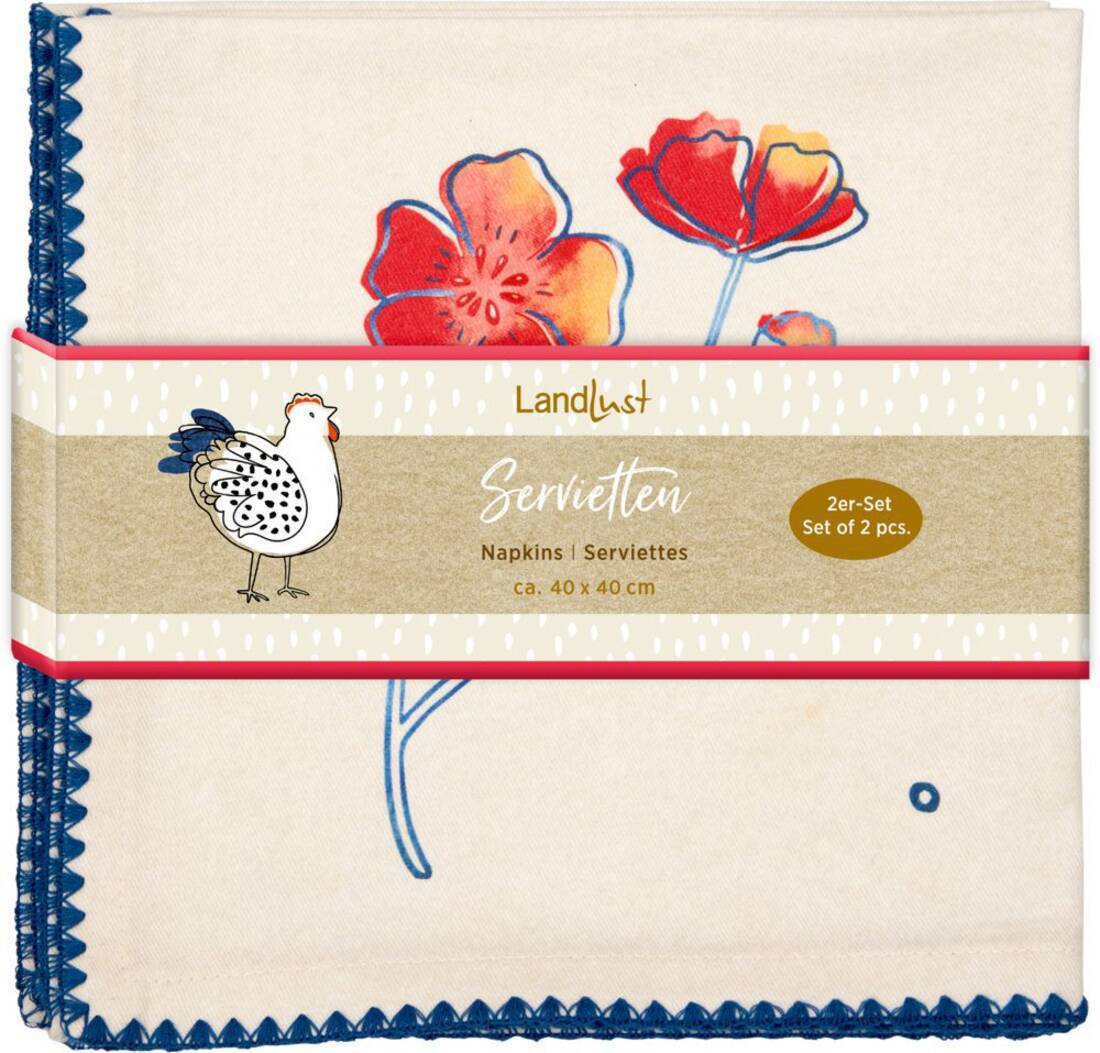 Stoff-Servietten mit Blumenmotiv (4er-Set)