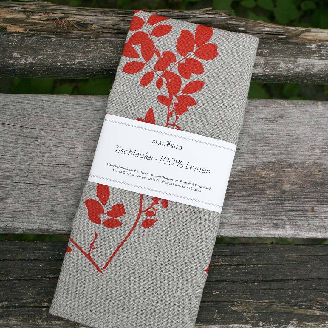 Tischläufer Heckenrose | Leinen | Siebdruck