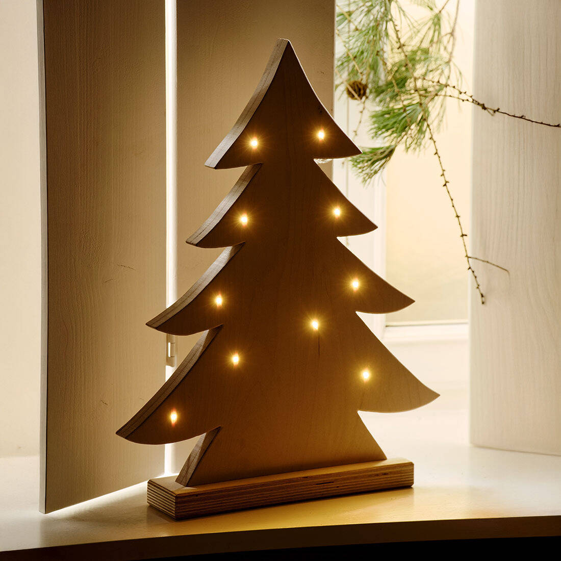Holztannenbaum | Beleuchtet | Birkenholz