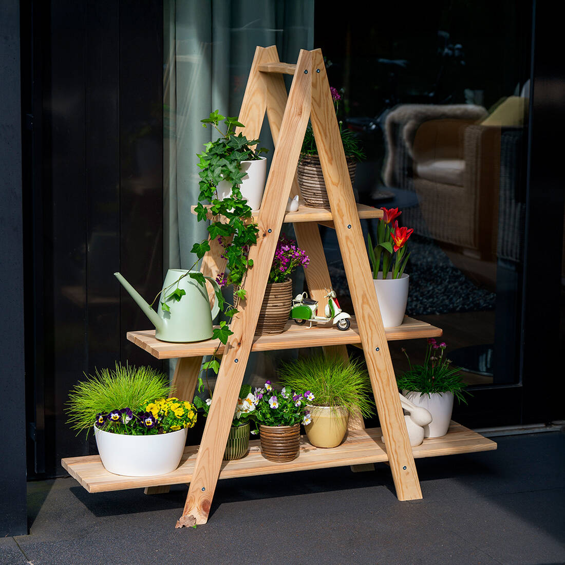 Pyramidenförmiges Blumenregal | Aus imprägniertem Kiefernholz