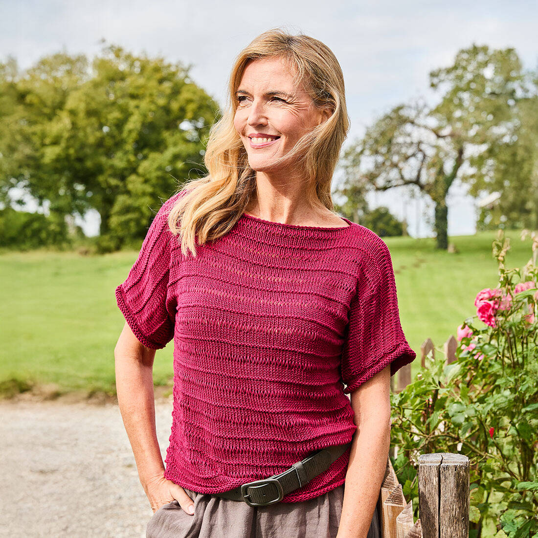Strickset Baumwollshirt Weinrot Größe 36-38