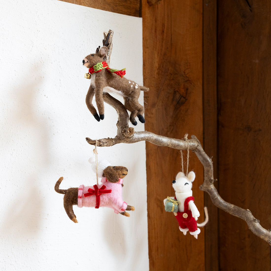 Filzanhänger Maus, Dackel und Rentier (3er-Set)