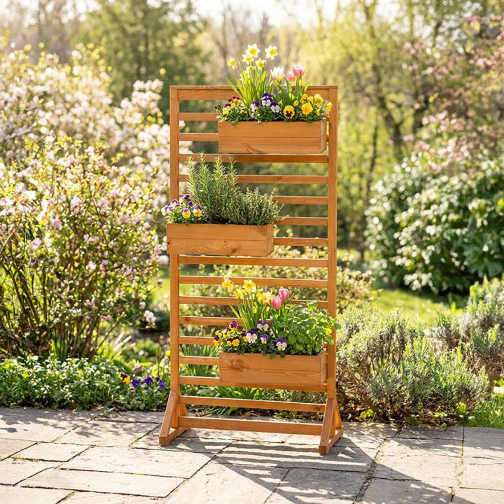 Spalierwand mit Blumenk&auml;sten Kiefernholz