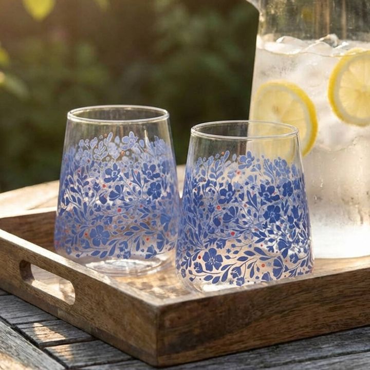 Trinkgl&auml;ser Blaue Blumen (2er-Set)