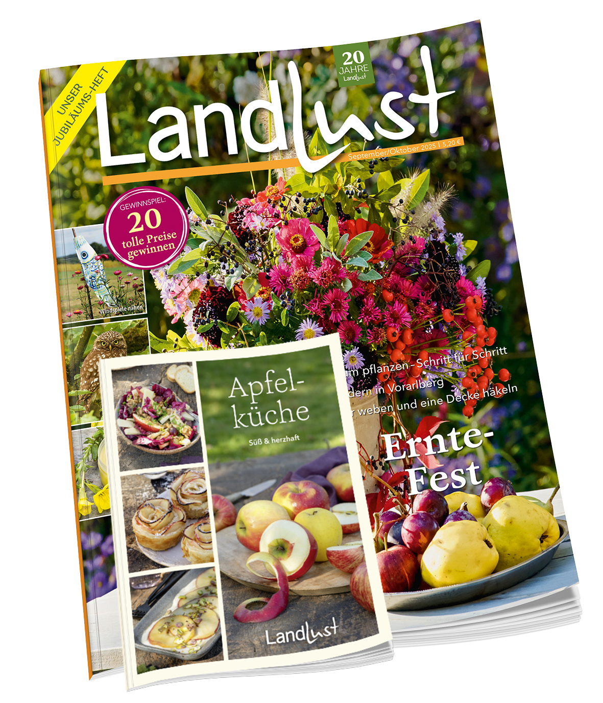 Die Landlustausgabe 05/25 mit dem Thema Erntezeit und das zugehörige Booklet Apfelküche