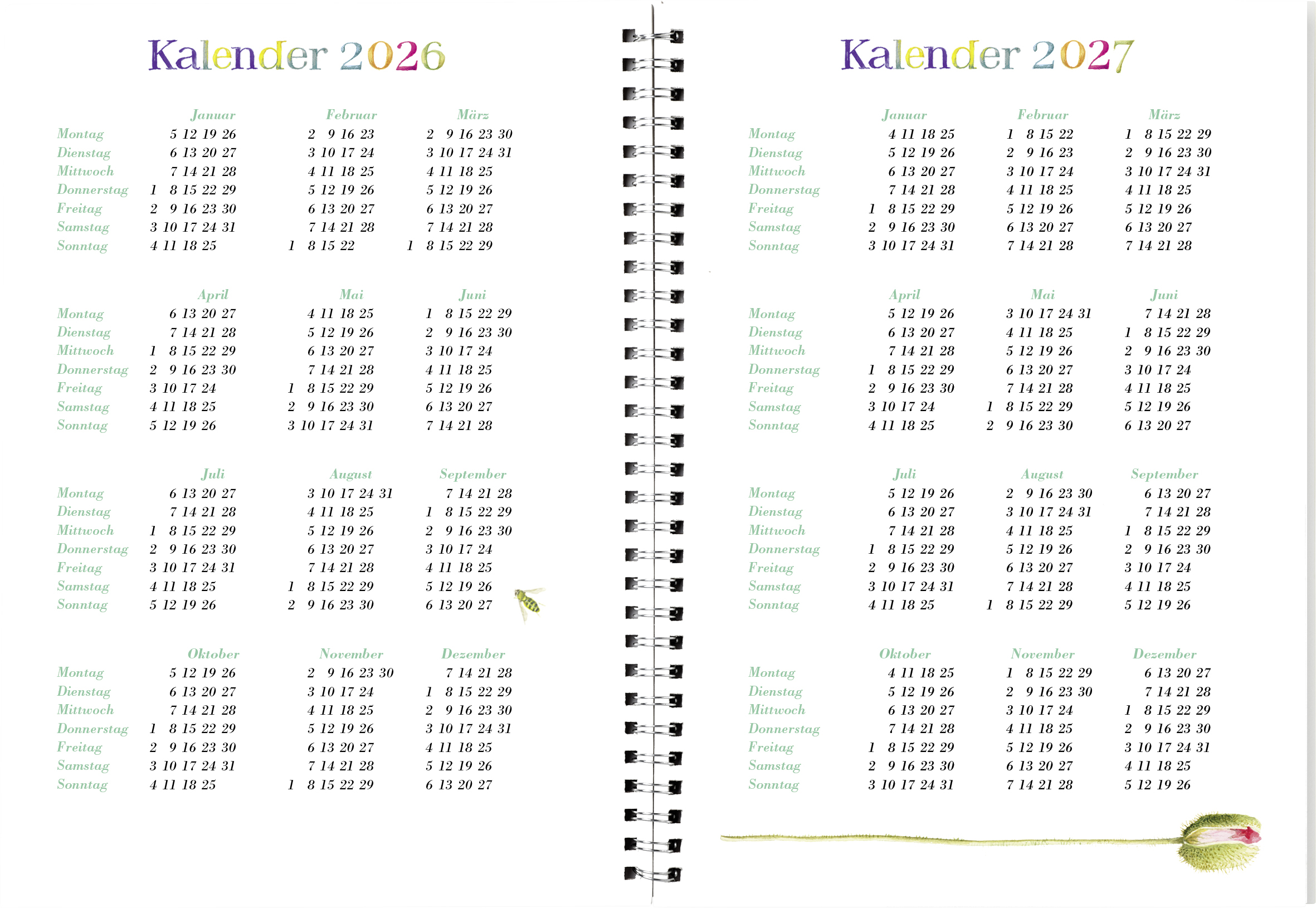 Das Bild zeigt einer Jahresübersicht über die Jahre 2026 und 2027