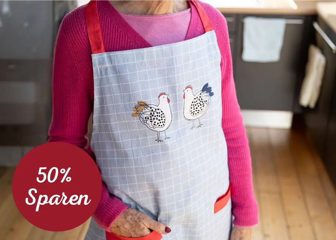 Küchenschürze Karomuster mit Hühnermotiv