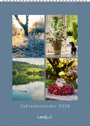 Auf dem Wandkalender sind vier Kalenderblätter mit ihren Motiven abgebildet